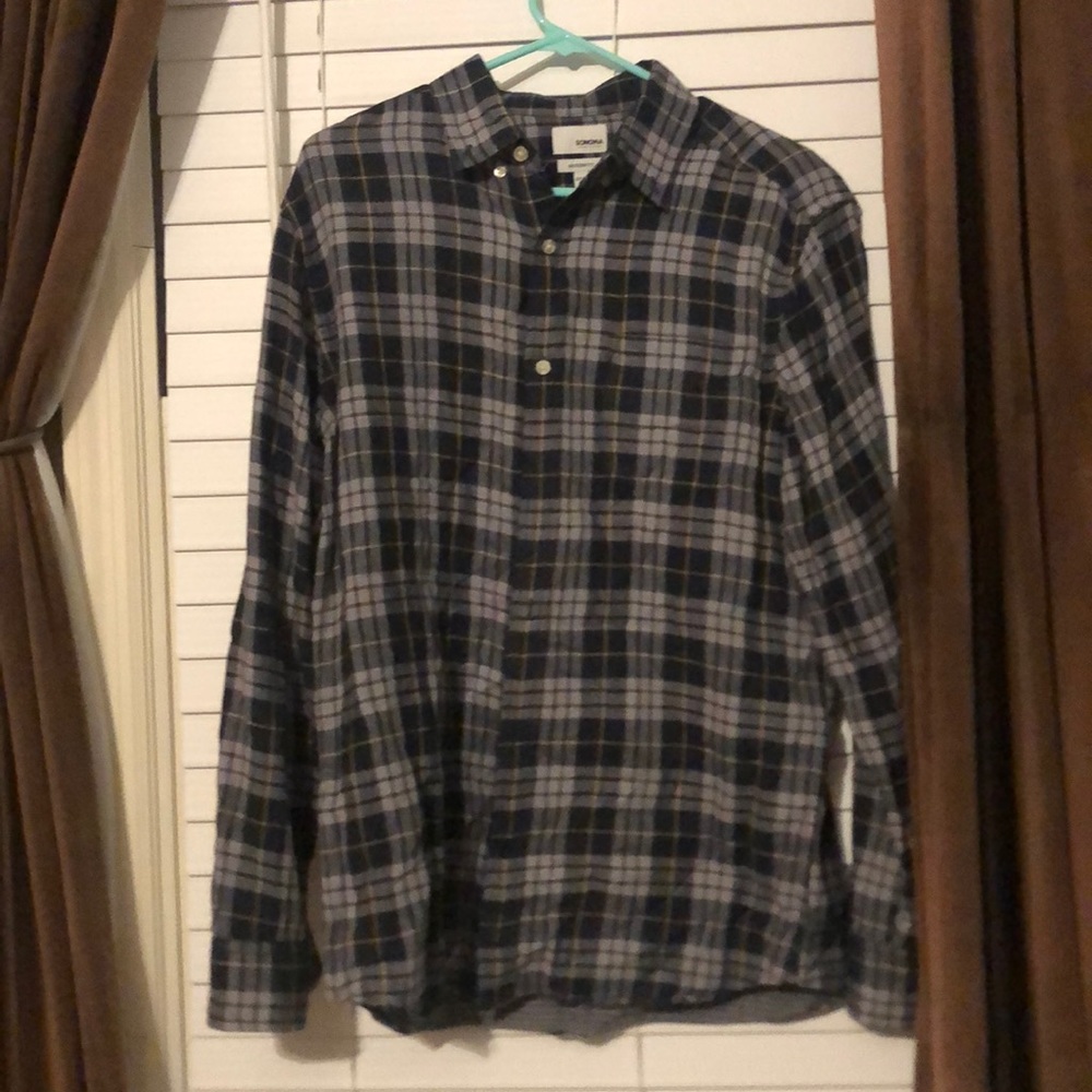 Blue and white flannel shirt